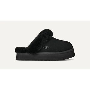 Ugg Women's Disquette Black Shearling Platform Slippers Clogs Size 8